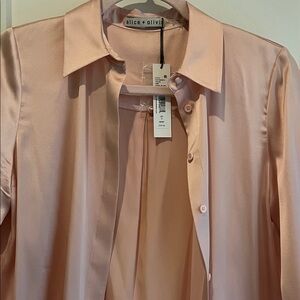 Alice + Olivia Blush Satin Shirt